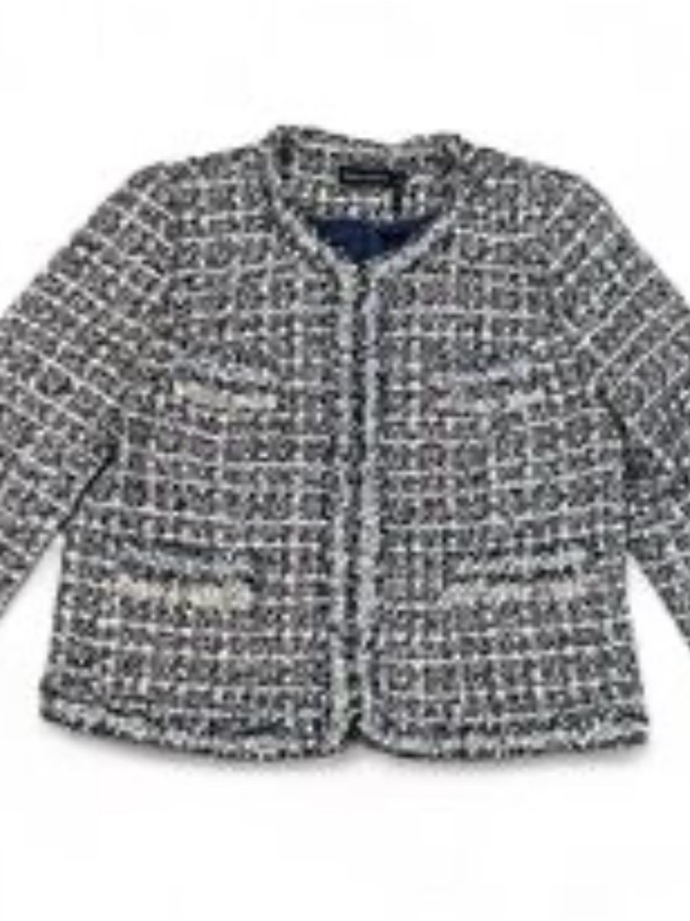 Tweed Cropped Blazer - Navy and White